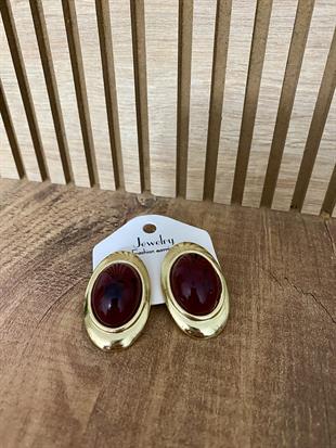 Gold Bordo Marka Model Oval Küpe