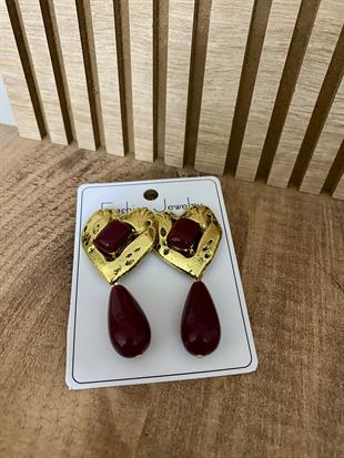 Gold Bordo Marka Model Sallantılı Kalp Küpe