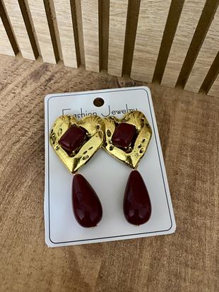 Gold Bordo Marka Model Sallantılı Kalp Küpe