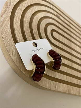 Gold Bordo Mini Halka Detaylı Küpe 