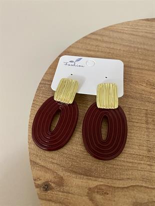 Gold Bordo Oval Küpe 