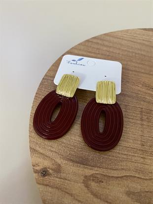 Gold Bordo Oval Küpe 