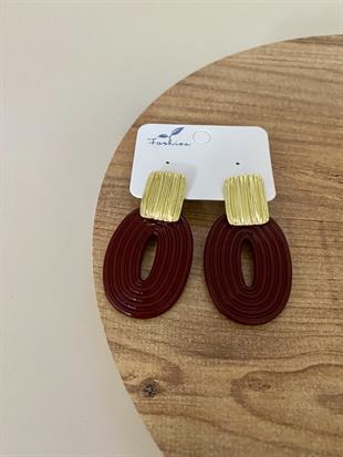 Gold Bordo Oval Küpe 