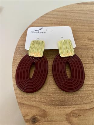 Gold Bordo Oval Küpe 