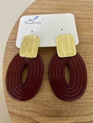 Gold Bordo Oval Küpe 