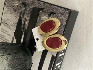Gold Bordo Taşlı Büyük Vintage Küpe