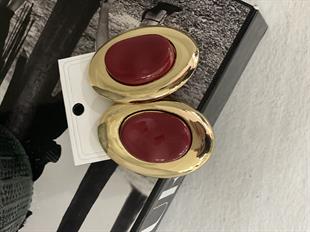 Gold Bordo Taşlı Büyük Vintage Küpe