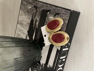 Gold Bordo Taşlı Büyük Vintage Küpe