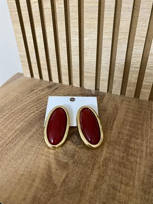 Gold Bordo Taşlı Marka Model Küpe