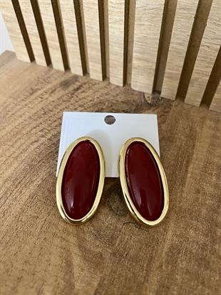 Gold Bordo Taşlı Marka Model Küpe