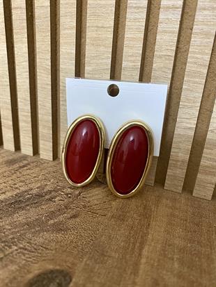Gold Bordo Taşlı Marka Model Küpe