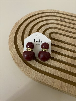 Gold Detaylı Bordo Küpe 