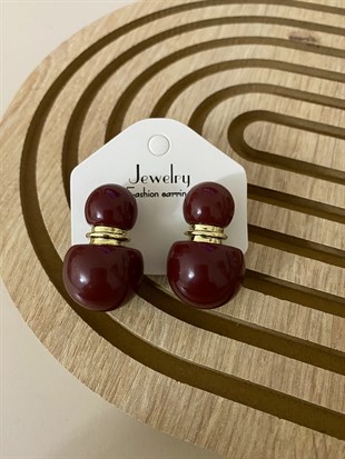 Gold Detaylı Bordo Küpe 