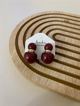 Gold Detaylı Bordo Küpe 