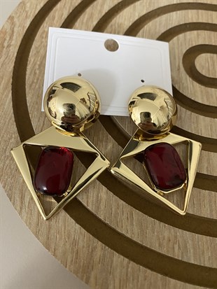 Gold Geometrik Taşlı Küpe 