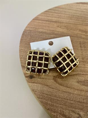 Gold Kahve Kafes Kare Küpe