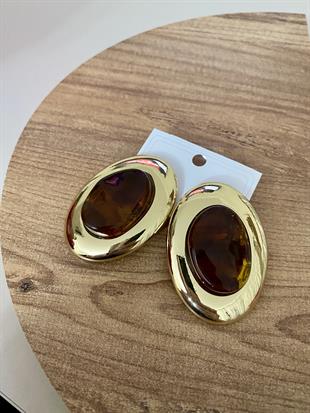 Gold Kahve Marka Model Oval Küpe