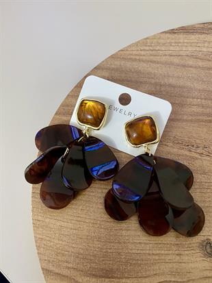 Gold Kahve Mineli Salllantılı Küpe