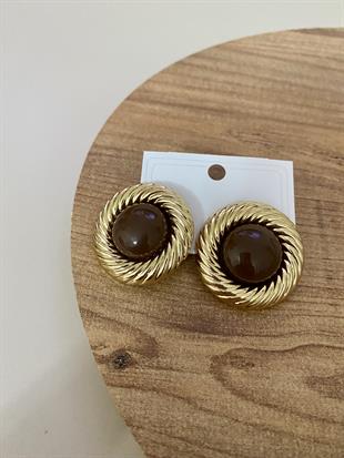 Gold Kahve Mineli Vintage Küpe