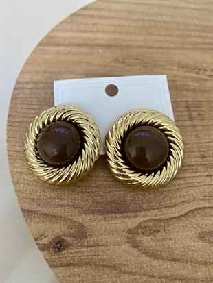 Gold Kahve Mineli Vintage Küpe