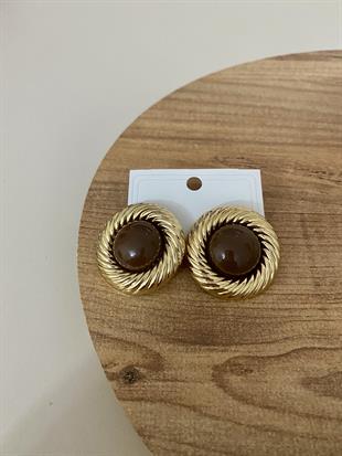 Gold Kahve Mineli Vintage Küpe