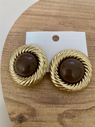 Gold Kahve Mineli Vintage Küpe