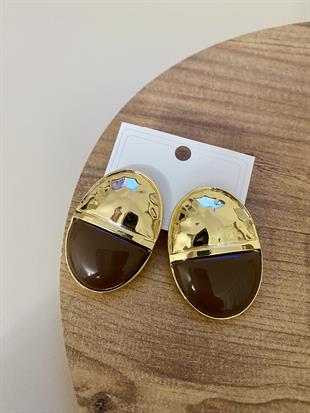 Gold Kahve Oval Plaka Küpe