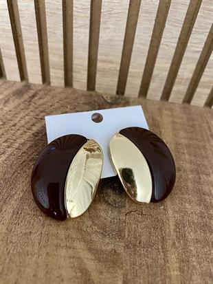 Gold Kahve Renkli Marka Model Oval Küpe