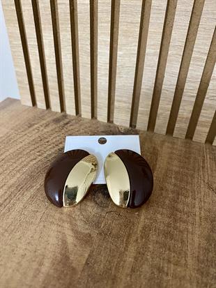 Gold Kahve Renkli Marka Model Oval Küpe