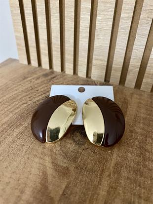 Gold Kahve Renkli Marka Model Oval Küpe