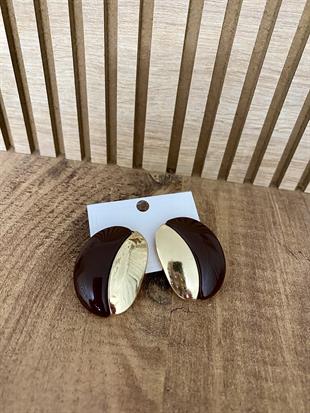Gold Kahve Renkli Marka Model Oval Küpe