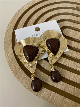 Gold Kahve Taşlı Küpe 