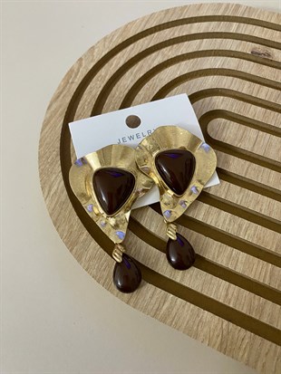 Gold Kahve Taşlı Küpe 
