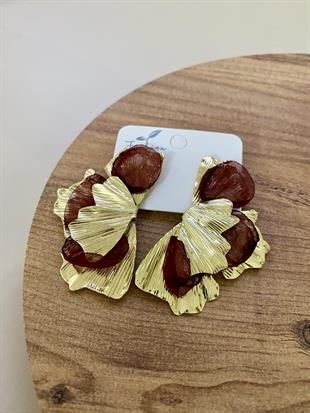 Gold Bordo Tül Detay Tasarım Küpe