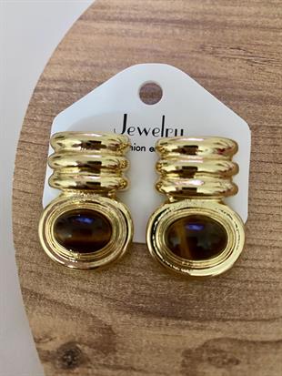 Gold Kahve Vintage Stil Küpe 