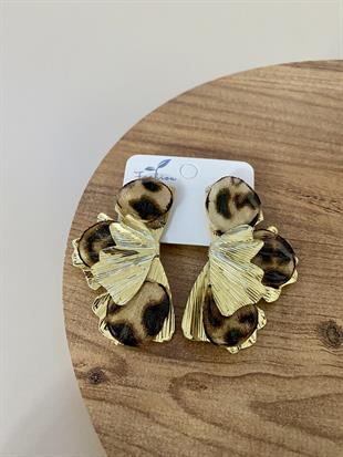 Gold Leo Desen Tül Detay Yaprak Küpe