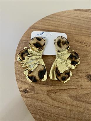 Gold Leo Desen Tül Detay Yaprak Küpe
