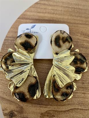Gold Leo Desen Tül Detay Yaprak Küpe