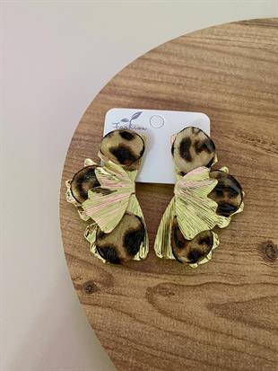 Gold Leo Desen Tül Detay Yaprak Küpe