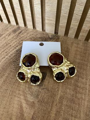Gold Marka Model Kahve Taşlı Küpe