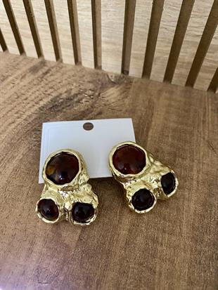 Gold Marka Model Kahve Taşlı Küpe
