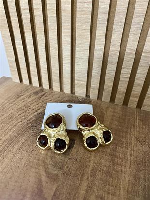 Gold Marka Model Kahve Taşlı Küpe