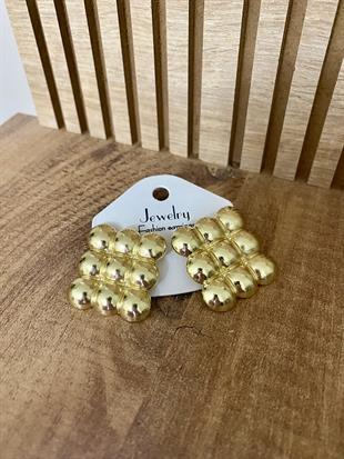 Gold Plaka Bombeli Marka Model Küpe