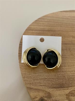 Gold Siyah Mineli Düğme Model Küpe