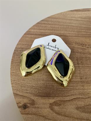 Gold Siyah Mineli Küpe