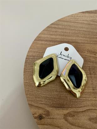 Gold Siyah Mineli Küpe