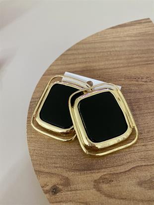 Gold Siyah Plaka Küpe