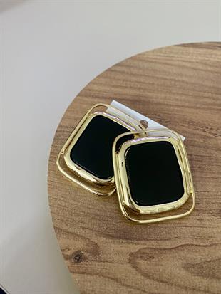 Gold Siyah Plaka Küpe