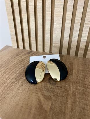 Gold Siyah Renkli Marka Model Oval Küpe