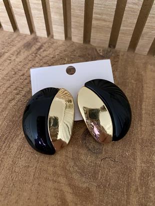 Gold Siyah Renkli Marka Model Oval Küpe